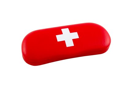 Metal case M red with Swiss-cross

