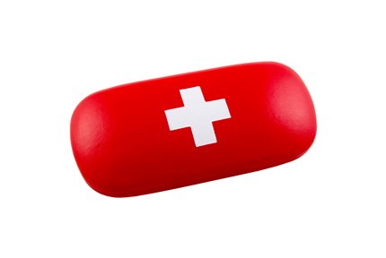 Metal case L red with Swiss-cross

